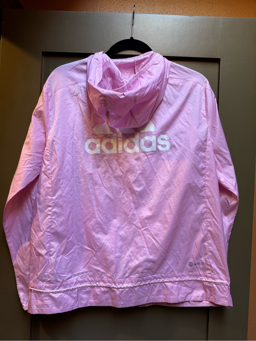 Adidas Essentials Logo WIND.RDY Hooded Windbreaker Jacket Pink Size M